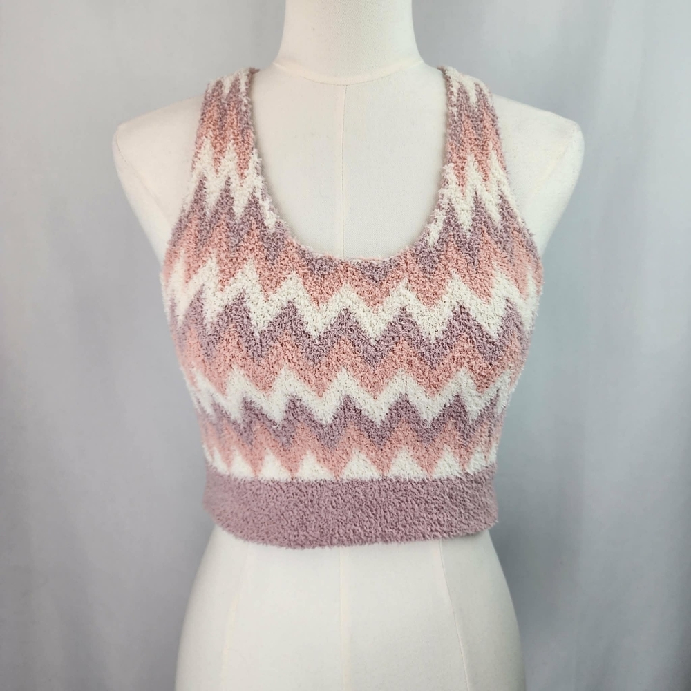 POL Women's Pink Chevron Super Soft Cropped Tank Size M